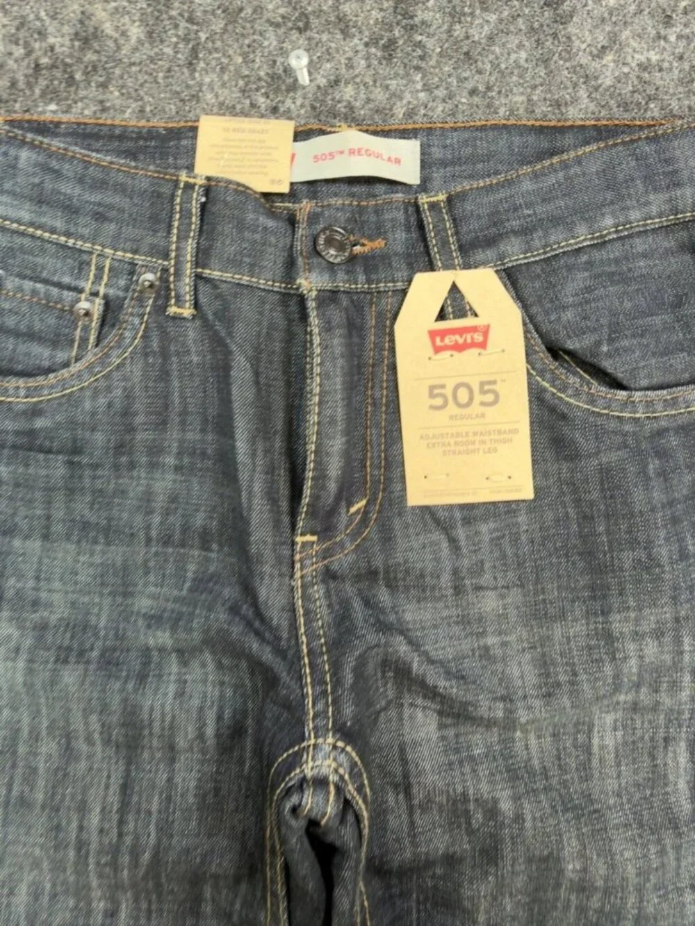 Levi's 505 Jeans Boys 12 Reg Dark Wash Cotton Blend Straight Adjustable NWT